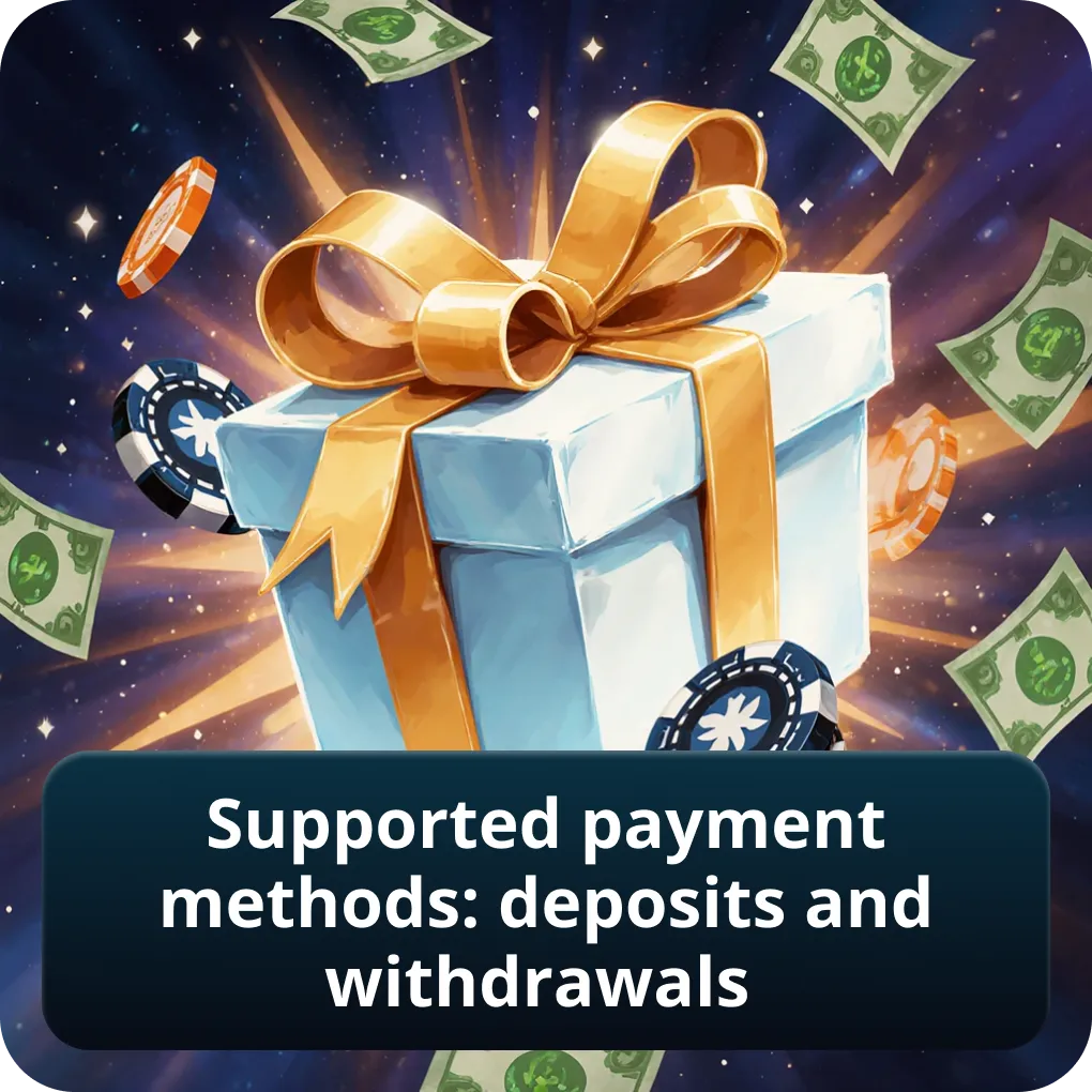 Supported payment methods: deposits and withdrawals
