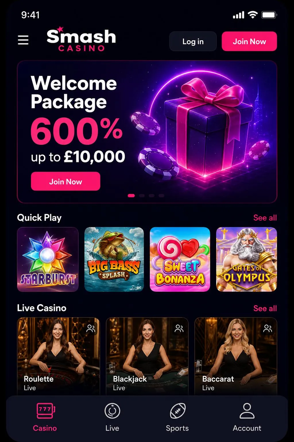Speed, interface and exclusive mobile notifications in the Smash Casino app