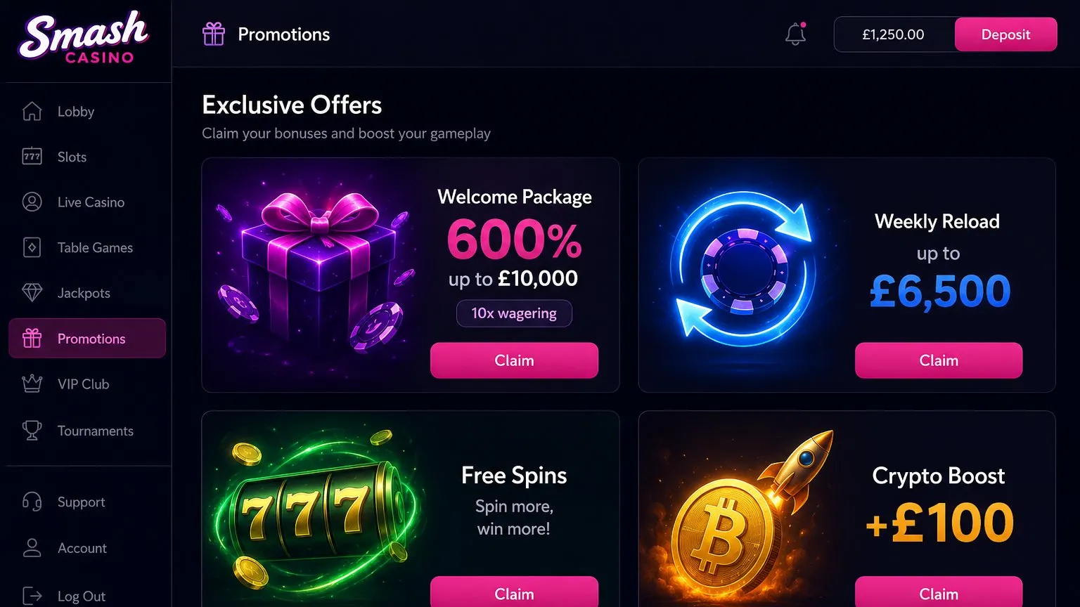 Smash Casino bonuses and promotional offers